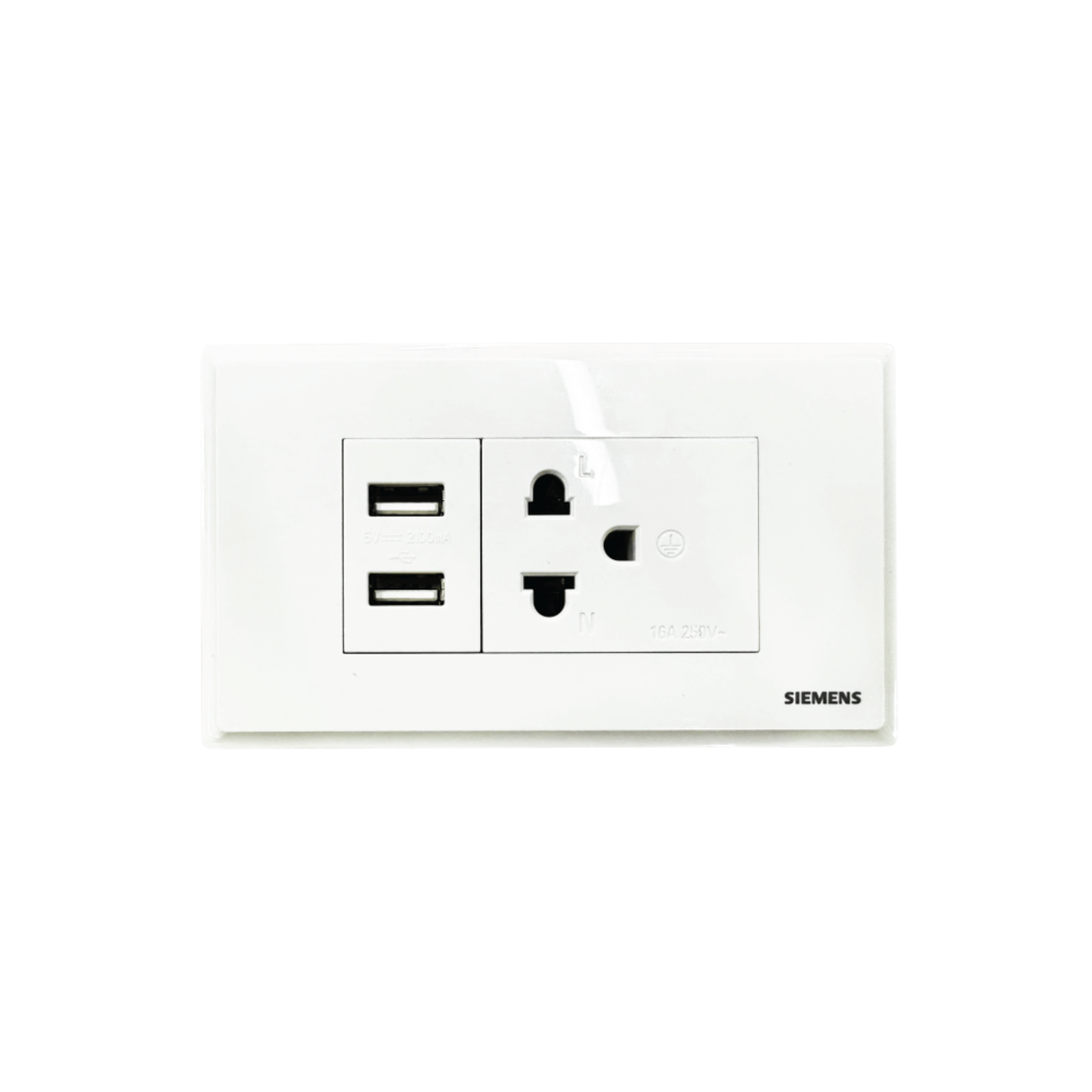 เต้ารับเดี่ยว 3 ขา + USB 2 ช่อง SIEMENS ซีรีส์ RELFA 120 ชุดพร้อมฝา 1 ช่อง 3 M